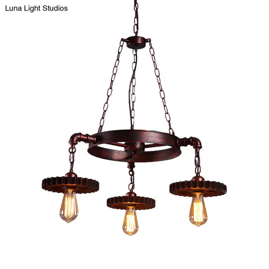 Farmhouse Style Rustic Chandelier Light With Exposed Bulbs - Gear Deco 3/5/7 Heads Ideal For Bars