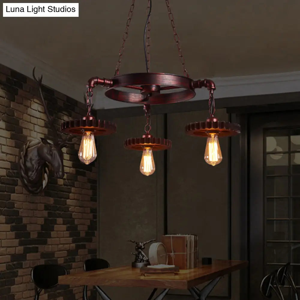 Farmhouse Style Exposed Bulb Chandelier Light - Rust Metallic Ceiling Lamp For Bar 3/5/7 Heads With