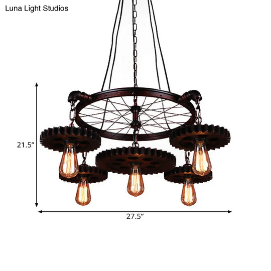 Farmhouse Style Exposed Bulb Chandelier Light - Rust Metallic Ceiling Lamp For Bar 3/5/7 Heads With