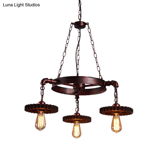 Farmhouse Style Exposed Bulb Chandelier Light - Rust Metallic Ceiling Lamp For Bar 3/5/7 Heads With