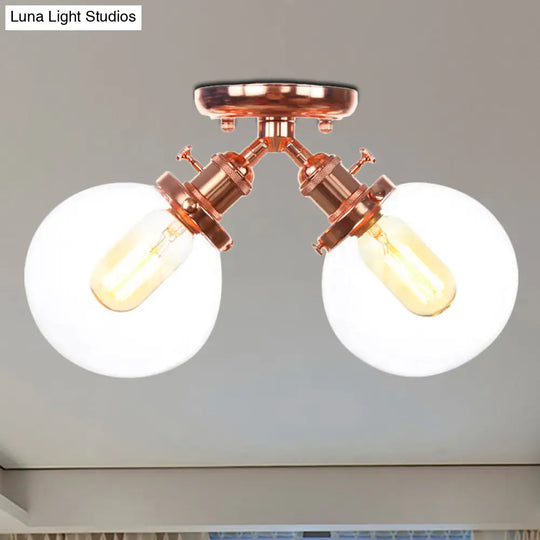 Farmhouse Style Semi Flush Ceiling Lamp - Metal And Glass With Dual Heads In Black/Bronze Rose Gold