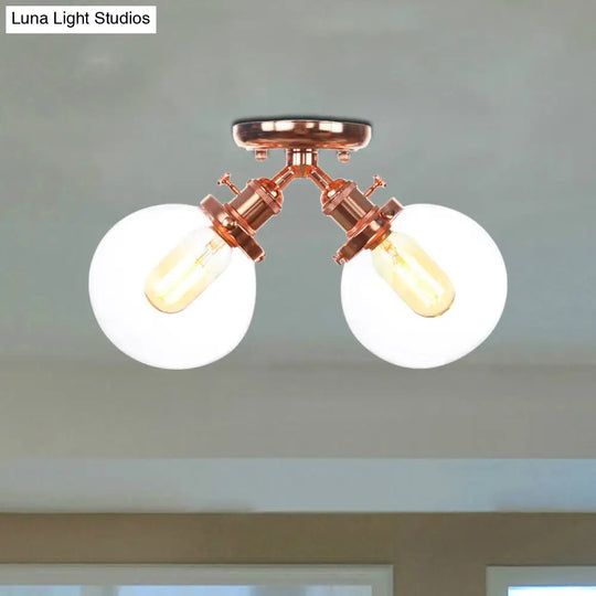 Farmhouse Style Semi Flush Ceiling Lamp - Metal And Glass With Dual Heads In Black/Bronze
