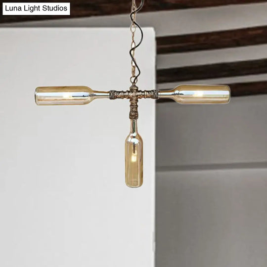 Farmhouse Style Smoke Gray/Blue Bottle Ceiling Lighting - Glass Hanging Lamp (3/4/5 Lights) In Aged