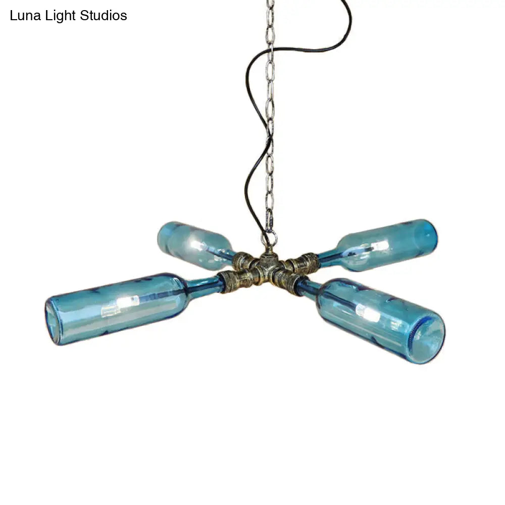 Farmhouse Style Smoke Gray/Blue Bottle Ceiling Light - Glass 3/4/5 Lights Aged Silver/Black