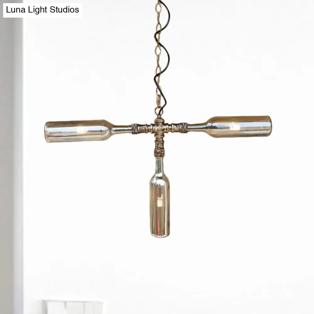 Farmhouse Style Smoke Gray/Blue Bottle Ceiling Lighting - Glass Hanging Lamp (3/4/5 Lights) In Aged