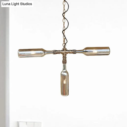 Farmhouse Style Smoke Gray/Blue Bottle Ceiling Lighting - Glass Hanging Lamp (3/4/5 Lights) In Aged