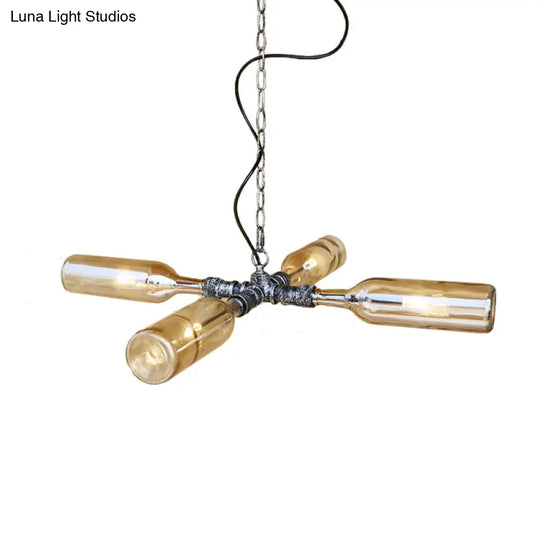 Farmhouse Style Smoke Gray/Blue Bottle Ceiling Lighting - Glass Hanging Lamp (3/4/5 Lights) In Aged