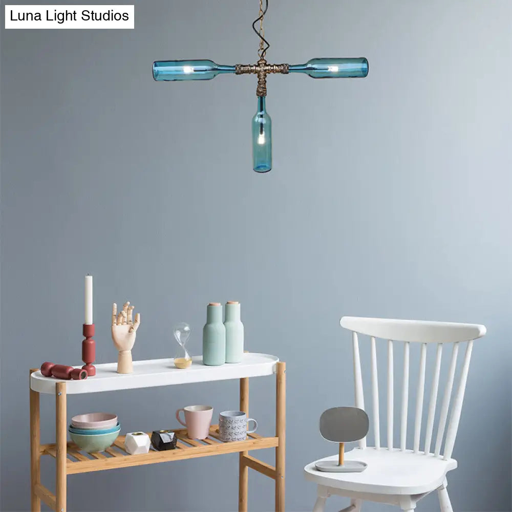 Farmhouse Style Smoke Gray/Blue Bottle Ceiling Light - Glass 3/4/5 Lights Aged Silver/Black 3 /