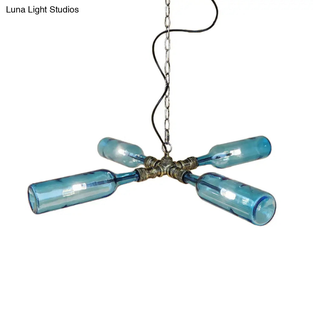Farmhouse Style Smoke Gray/Blue Bottle Ceiling Lighting - Glass Hanging Lamp (3/4/5 Lights) In Aged