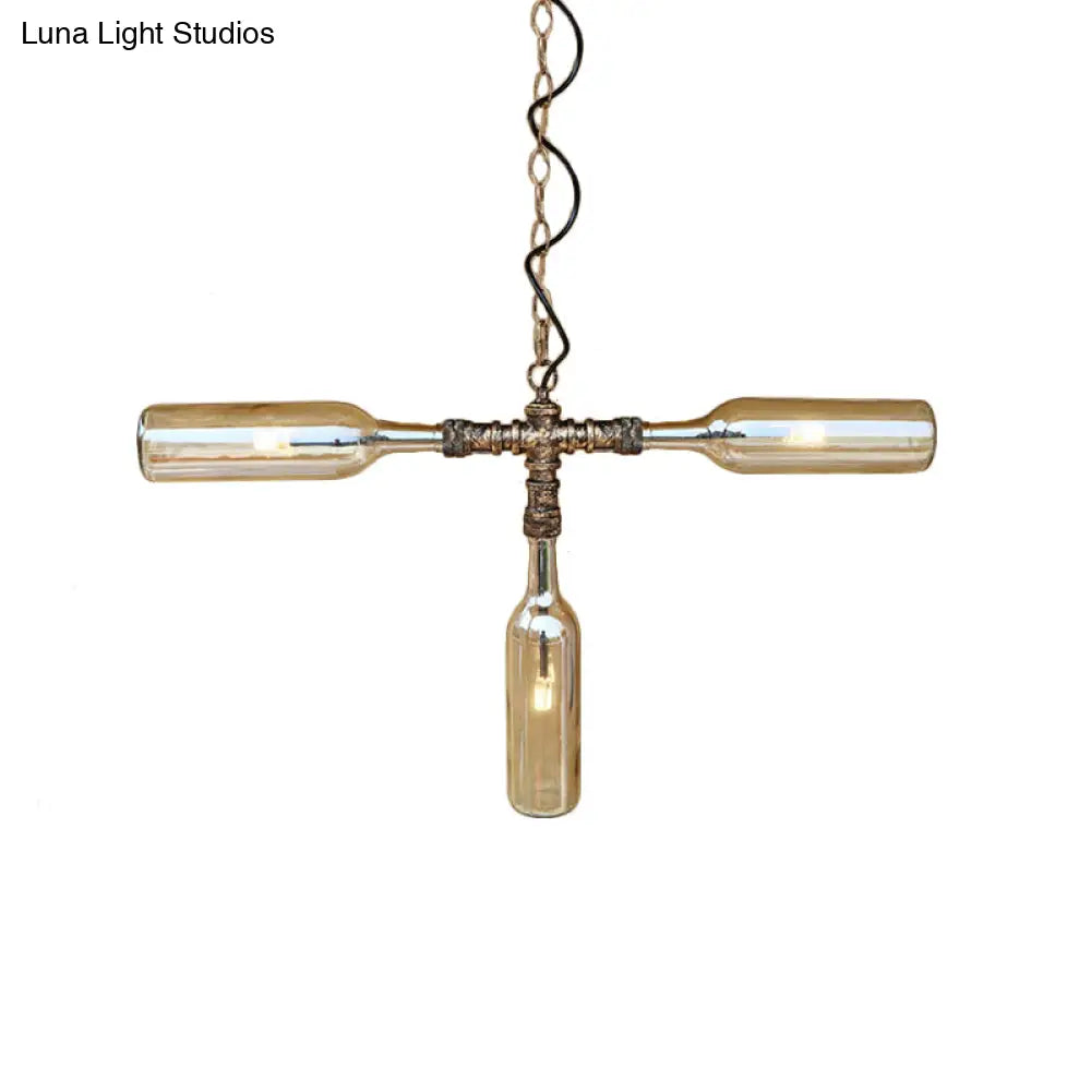 Farmhouse Style Smoke Gray/Blue Bottle Ceiling Lighting - Glass Hanging Lamp (3/4/5 Lights) In Aged