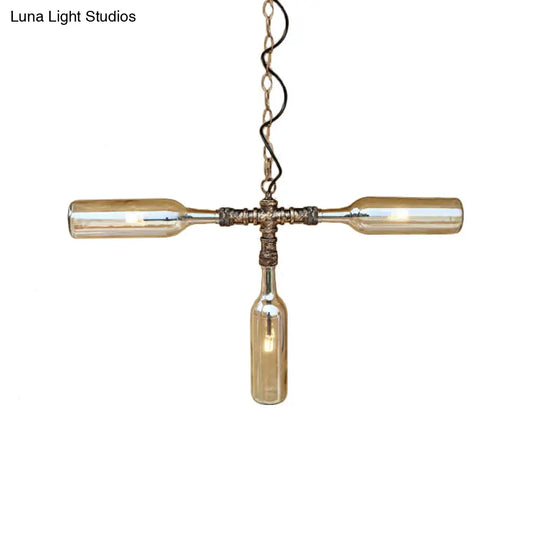 Farmhouse Style Smoke Gray/Blue Bottle Ceiling Lighting - Glass Hanging Lamp (3/4/5 Lights) In Aged