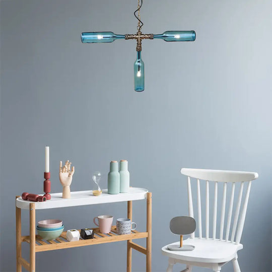 Farmhouse Style Smoke Gray/Blue Bottle Ceiling Lighting - Glass Hanging Lamp (3/4/5 Lights) In Aged