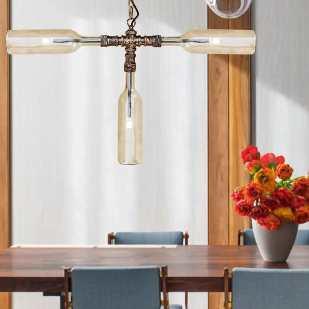 Farmhouse Style Smoke Gray/Blue Bottle Ceiling Lighting - Glass Hanging Lamp (3/4/5 Lights) In Aged