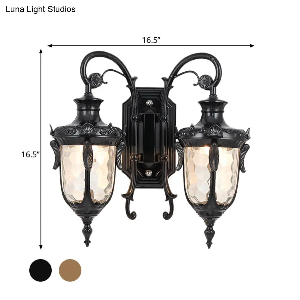 Farmhouse Style Wall Sconce With Dimpled Glass Shade And Scrolled Arms - Iron Black/Bronze 2 Lights