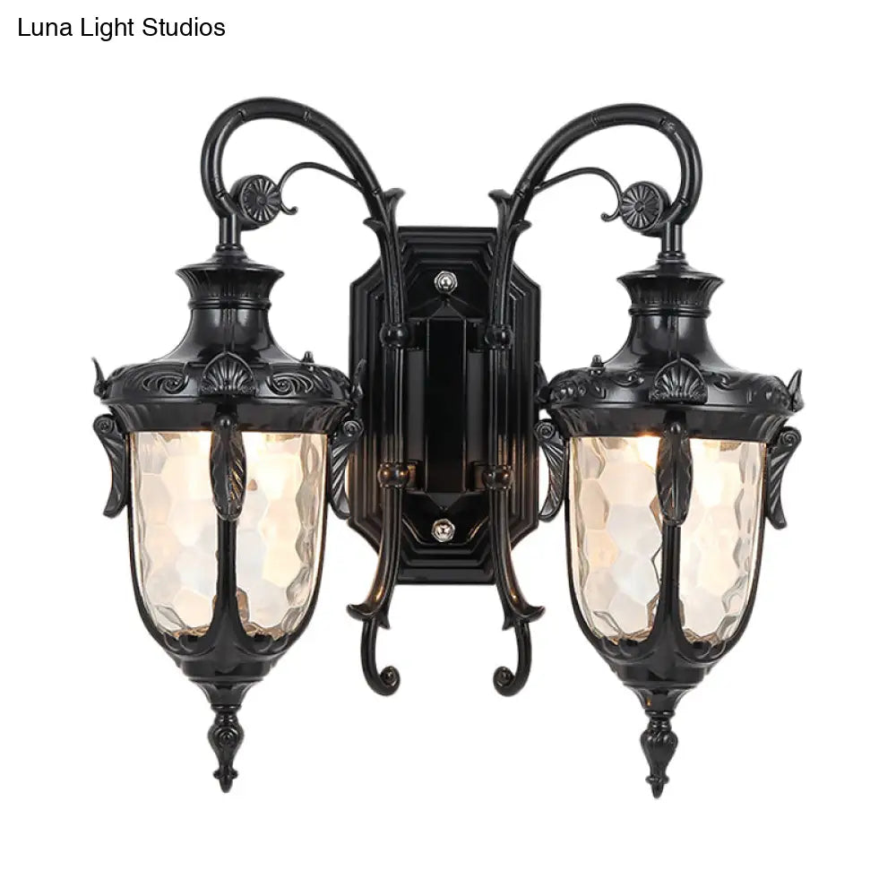 Farmhouse Style Wall Sconce With Dimpled Glass Shade And Scrolled Arms - Iron Black/Bronze 2 Lights