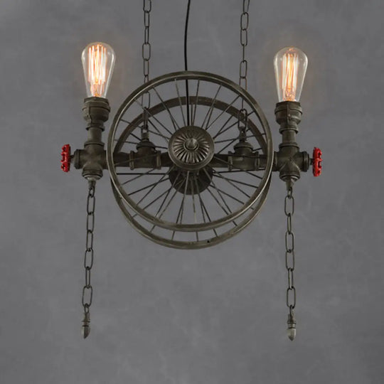 Farmhouse Style Wheel Design Island Light In Bronze With Open Bulb Lights - 2/4 Metallic Fixture 2 /