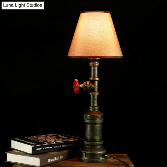 Farmhouse Table Lamp - Beige Fabric Shade Bronze Metal Base