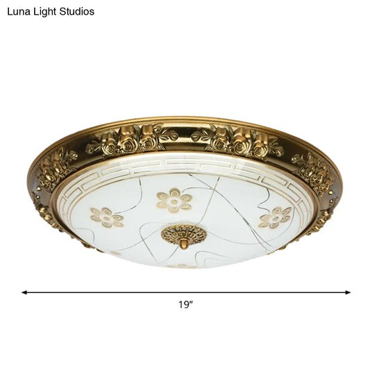 Farmhouse Textured Glass Bowl Flushmount - Led Bedroom Flush Mount Lighting In Gold With Warm/White