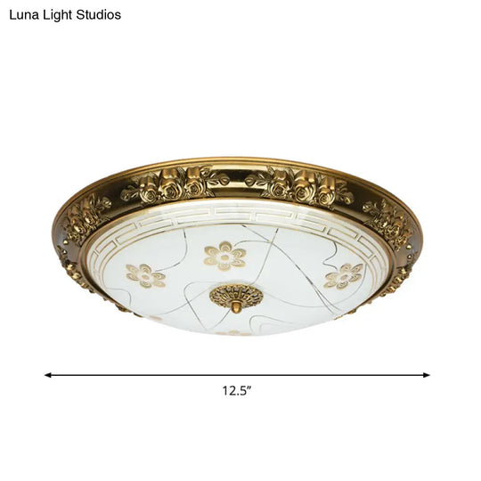 Farmhouse Textured Glass Bowl Flushmount - Led Bedroom Flush Mount Lighting In Gold With Warm/White