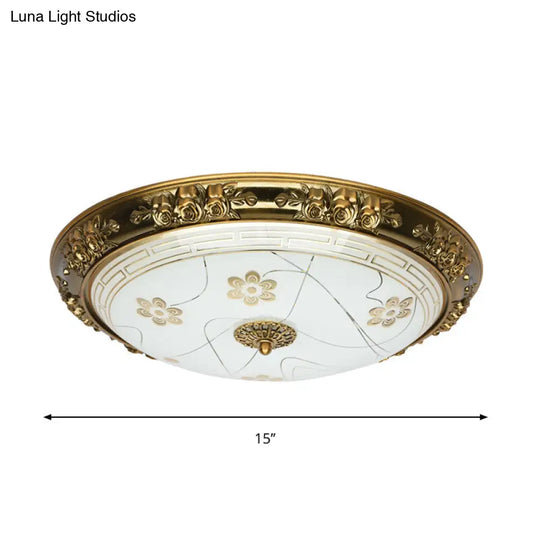 Farmhouse Textured Glass Bowl Flushmount - Led Bedroom Flush Mount Lighting In Gold With Warm/White