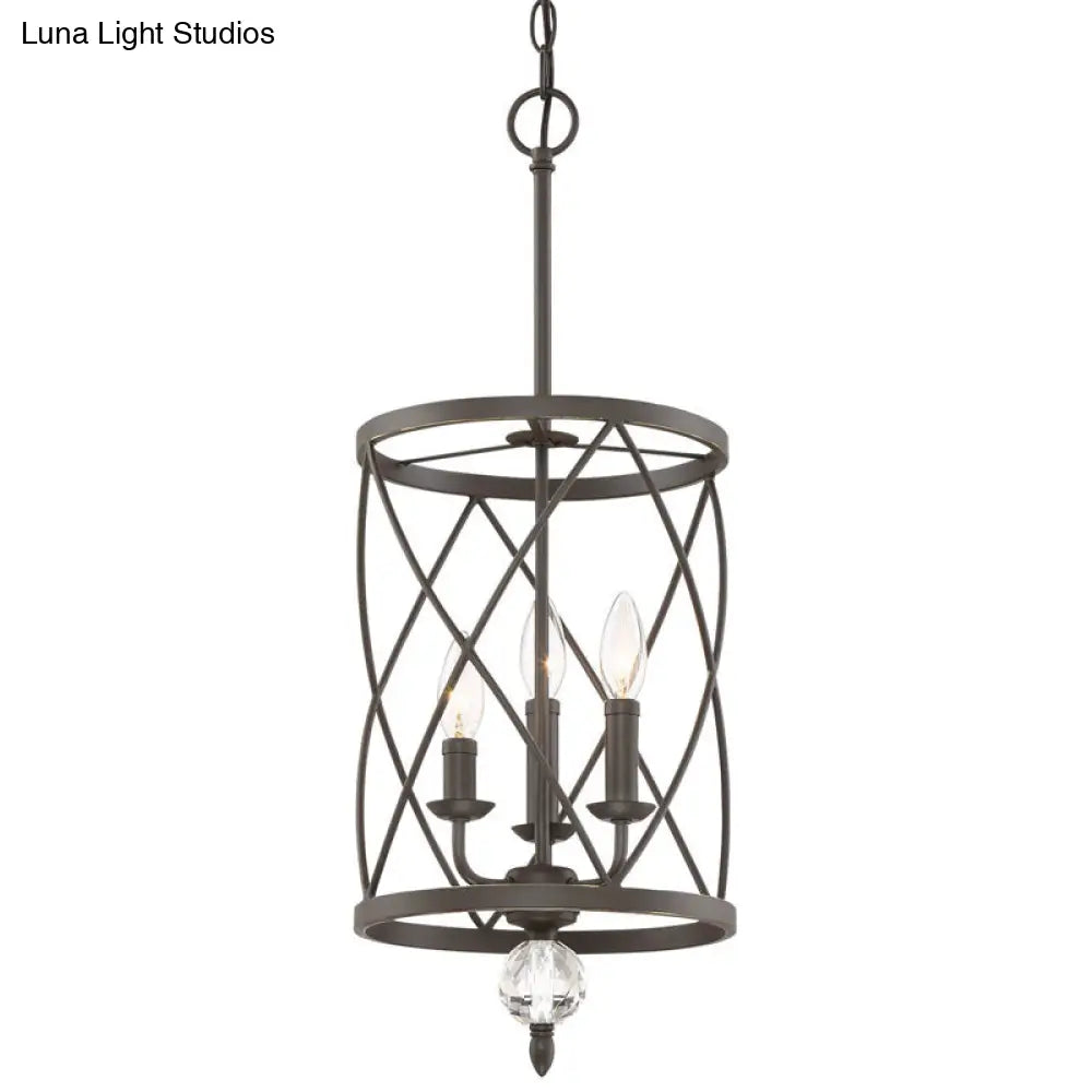 Rustic Trellis Cage Ceiling Chandelier With Hanging Chain - Farmhouse Metal Pendant Light Black