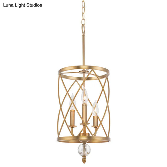 Rustic Trellis Cage Ceiling Chandelier With Hanging Chain - Farmhouse Metal Pendant Light Gold