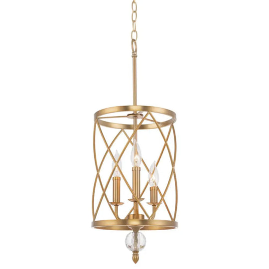 Farmhouse Trellis Cage Ceiling Chandelier With Hanging Chain - Classic Metal Light Gold