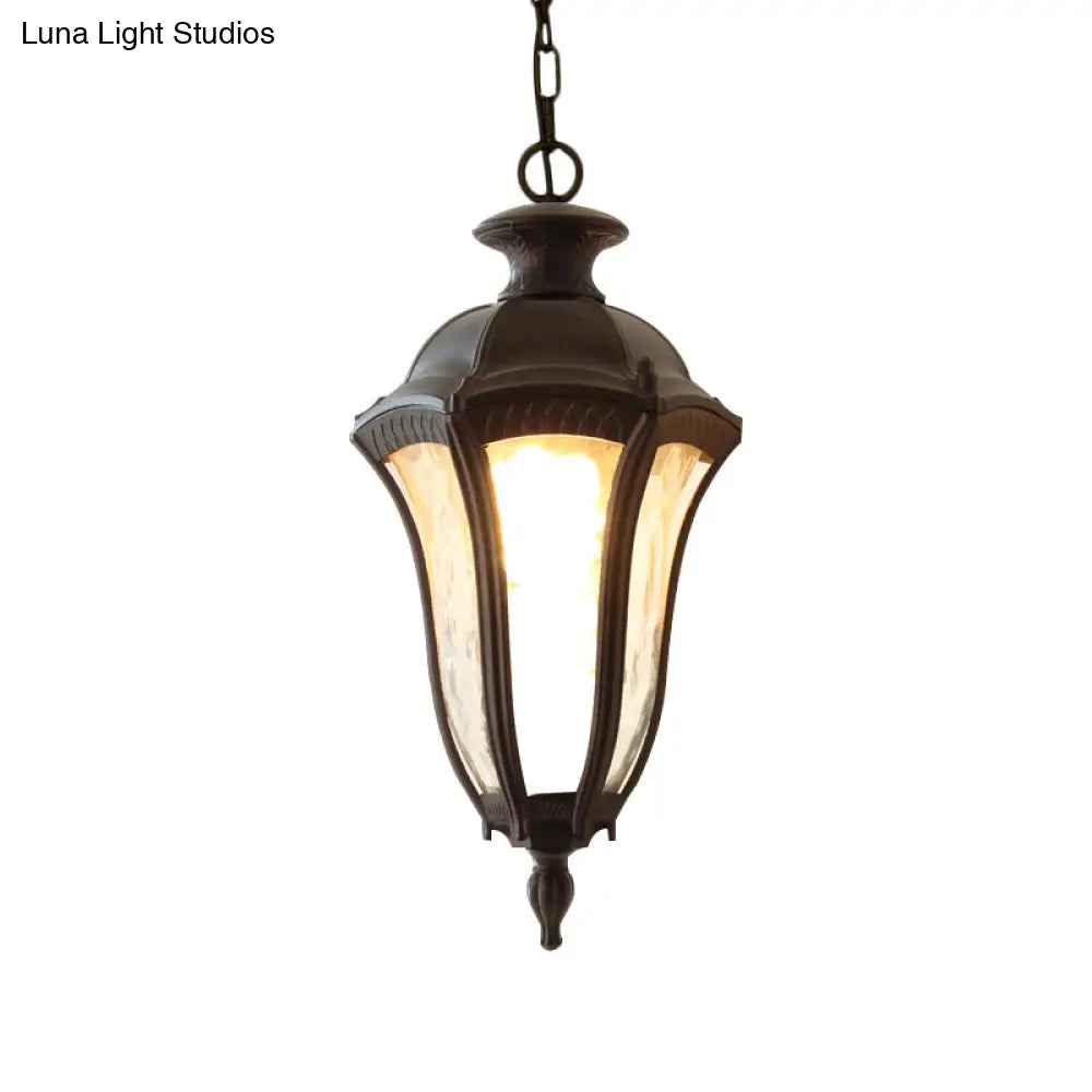 Farmhouse Urn Pendant Light Fixture | Clear Dimpled Glass Dark Coffee