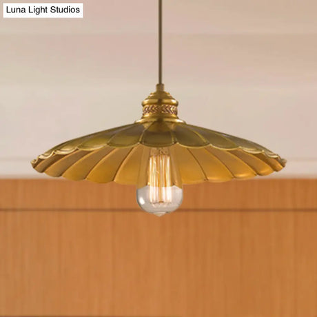 Farmhouse Vintage Style Scalloped Brass Pendant Lamp