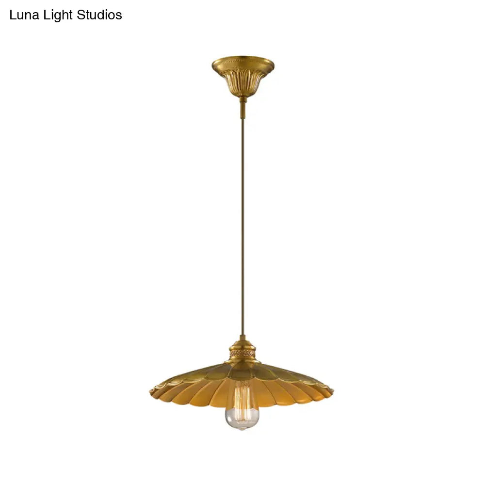 Farmhouse Vintage Style Scalloped Brass Pendant Lamp