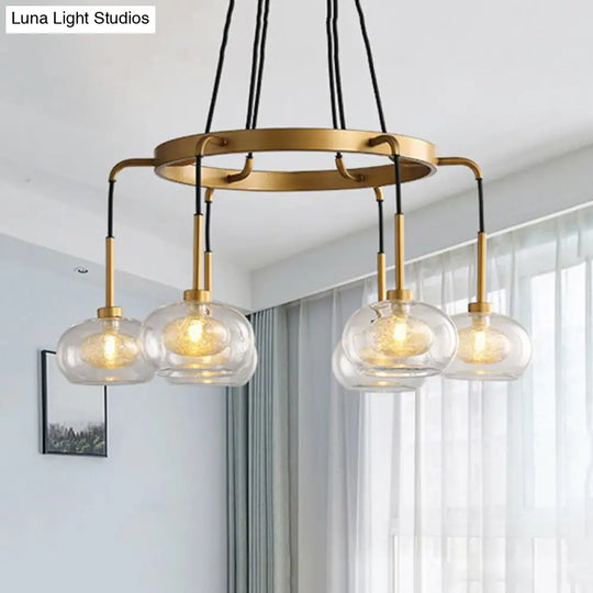 Farmhouse Wagon Wheel Chandelier - White/Gold Finish With Clear Glass Multi-Head Pendant Light