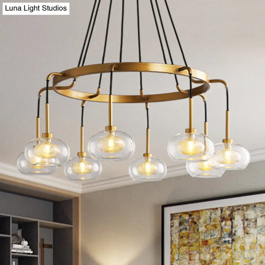 Farmhouse Wagon Wheel Chandelier - White/Gold Finish With Clear Glass Multi-Head Pendant Light