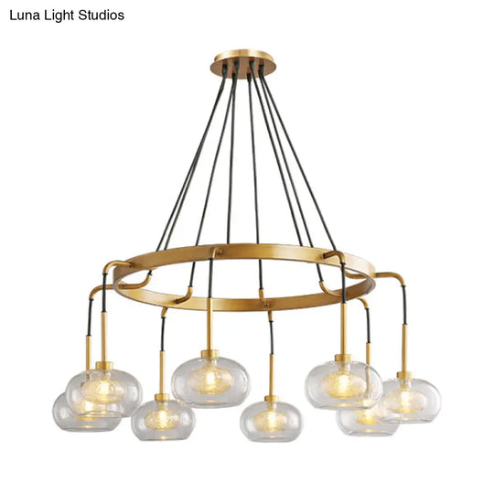 Farmhouse Wagon Wheel Chandelier - White/Gold Finish With Clear Glass Multi-Head Pendant Light