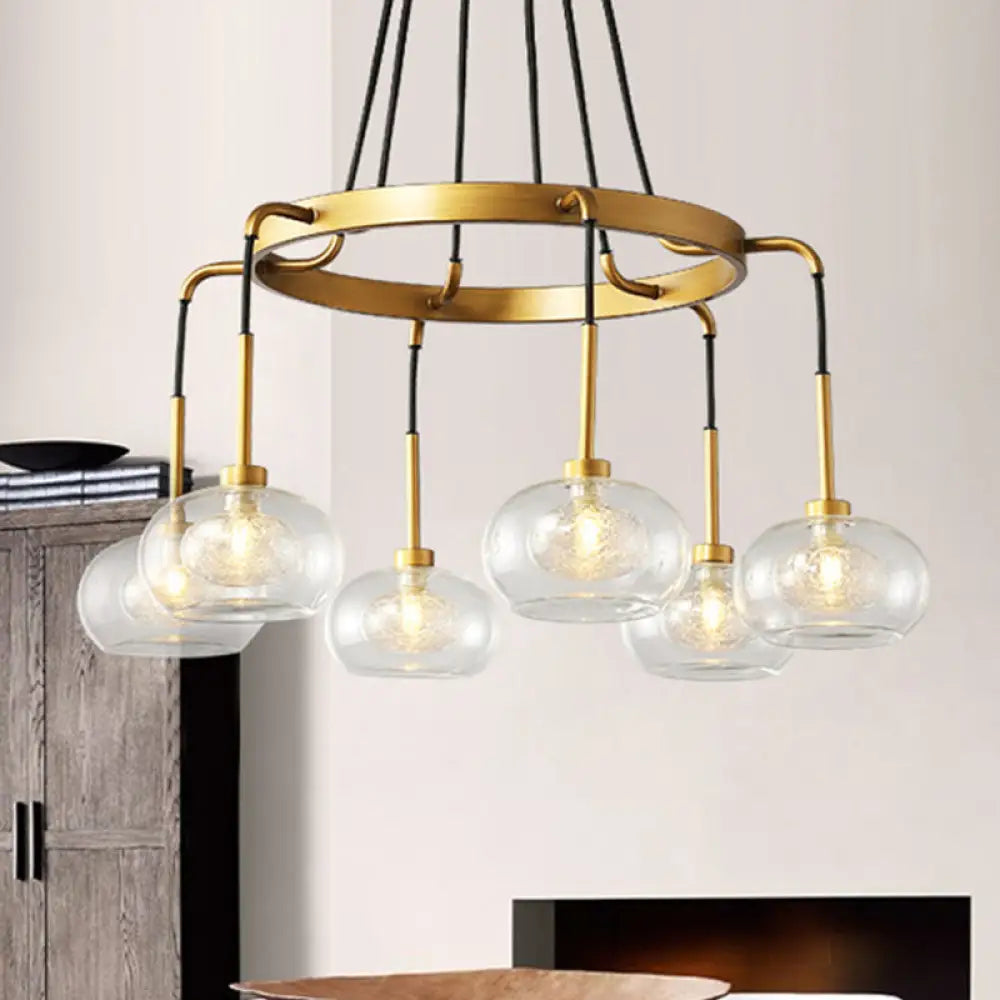 Farmhouse Wagon Wheel Chandelier - White/Gold Finish With Clear Glass Multi-Head Pendant Light 6 /