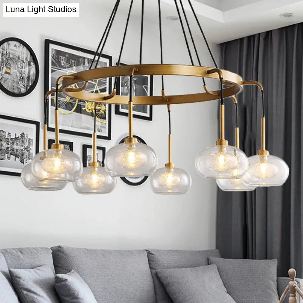 Farmhouse Wagon Wheel Chandelier - White/Gold Finish With Clear Glass Multi-Head Pendant Light