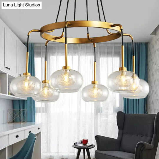 Farmhouse Wagon Wheel Chandelier - White/Gold Finish With Clear Glass Multi-Head Pendant Light