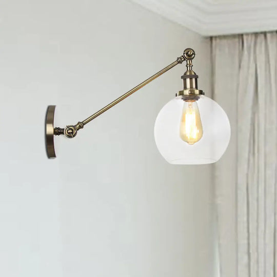 Farmhouse Wall Lighting: Clear Glass Globe 1-Light Fixture In Black/Brass/Bronze 8/12 L Bronze / 8