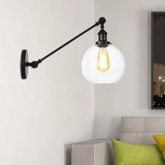 Farmhouse Wall Lighting: Clear Glass Globe 1-Light Fixture In Black/Brass/Bronze 8/12 L Black / 12