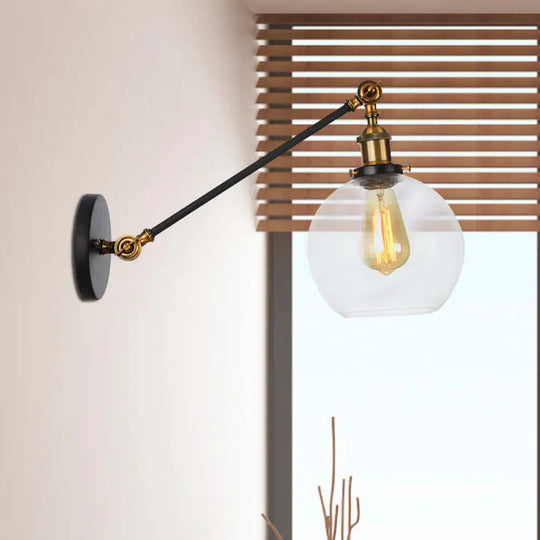 Farmhouse Wall Lighting: Clear Glass Globe 1-Light Fixture In Black/Brass/Bronze 8/12 L Brass / 8