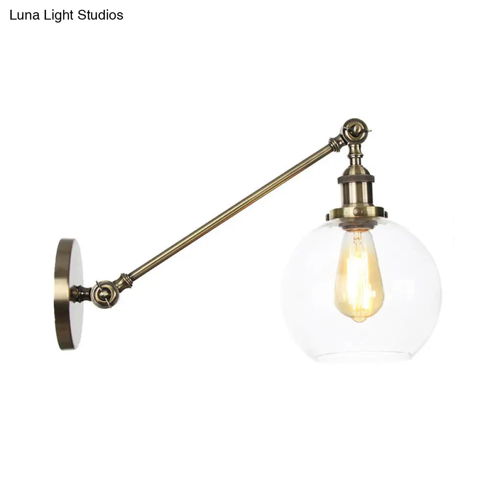 Farmhouse Wall Lighting: Clear Glass Globe 1-Light Fixture In Black/Brass/Bronze 8/12 L