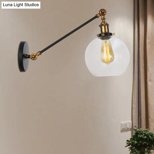 Farmhouse Wall Lighting: Clear Glass Globe 1-Light Fixture In Black/Brass/Bronze 8/12 L