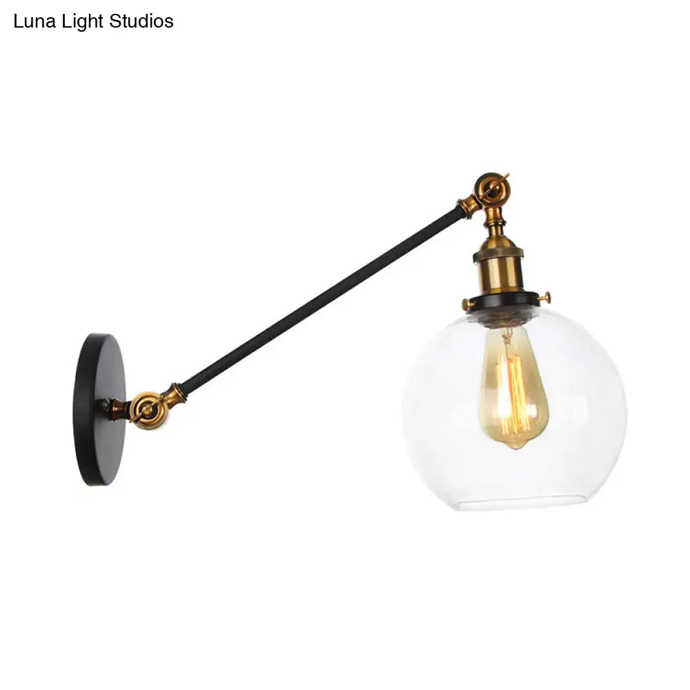 Farmhouse Wall Lighting: Clear Glass Globe 1-Light Fixture In Black/Brass/Bronze 8/12 L