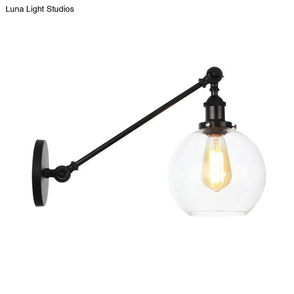 Farmhouse Wall Lighting: Clear Glass Globe 1-Light Fixture In Black/Brass/Bronze 8/12 L