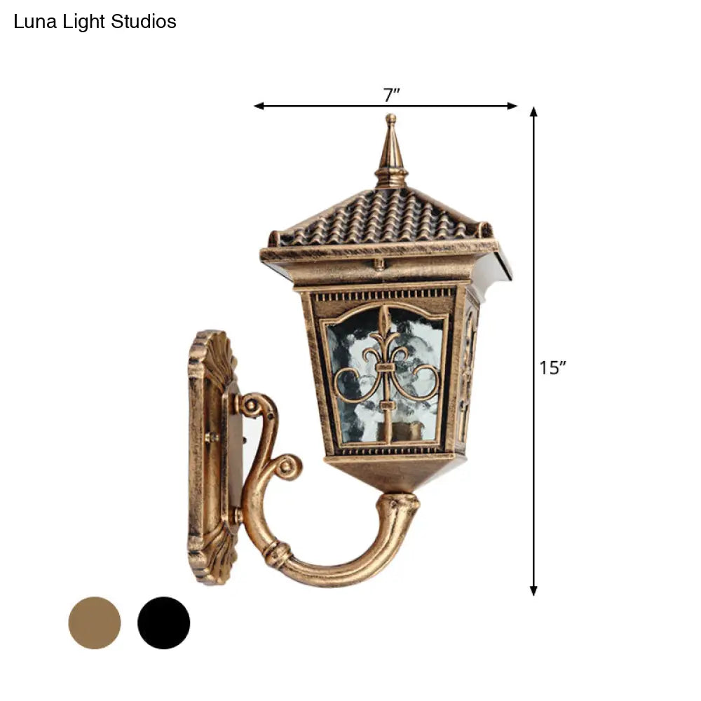 Farmhouse Wall Mount Lantern Light With Clear Glass Shade - Black/Bronze Finish 1