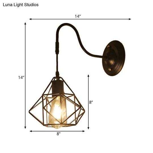 Farmhouse Wall Mount Light Fixture - Metal Cage Design Black Finish