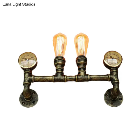 Farmhouse Wall Mount Sconce Light With Iron Brass Finish Pipe Design And 2 Lights