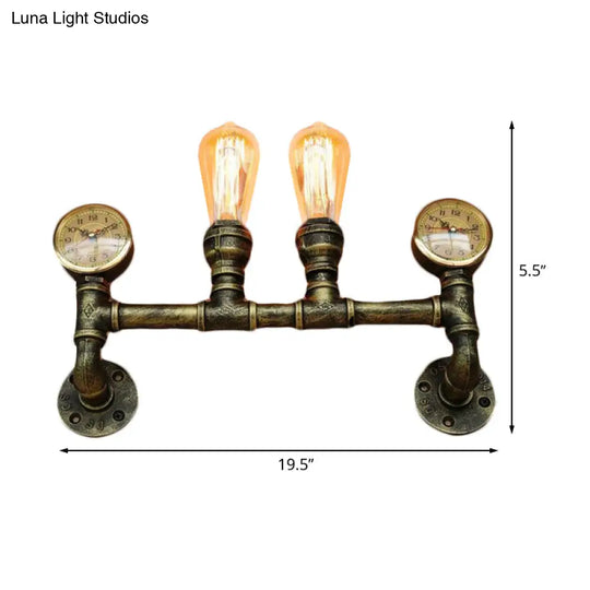 Farmhouse Wall Mount Sconce Light With Iron Brass Finish Pipe Design And 2 Lights