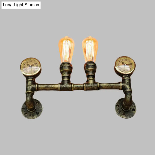 Farmhouse Wall Mount Sconce Light With Iron Brass Finish Pipe Design And 2 Lights