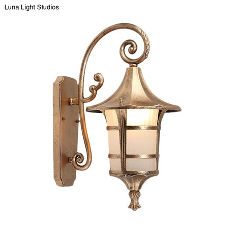 Farmhouse Wall Sconce Light With Opal Glass Shade And Lantern Design Black/Coffee