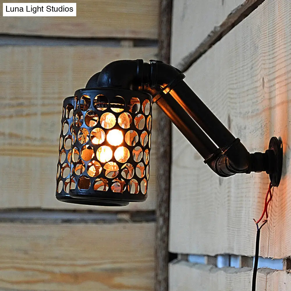 Farmhouse Wall Sconce With Hollow-Out Design And Metallic Black Finish